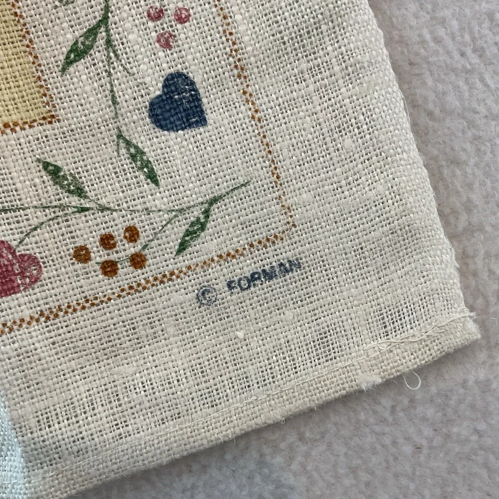 Yale & Frances Forman Designs Linen Kitchen Towel Potholder Blue Pink Hearts VTG